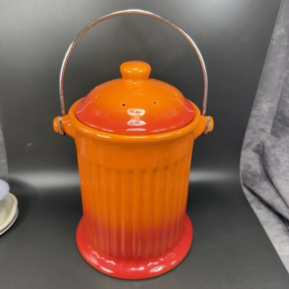 Swiss Pro Ceramic Hydrant Canister Jar‎ Cookie Jar Container Orange Red W Handle